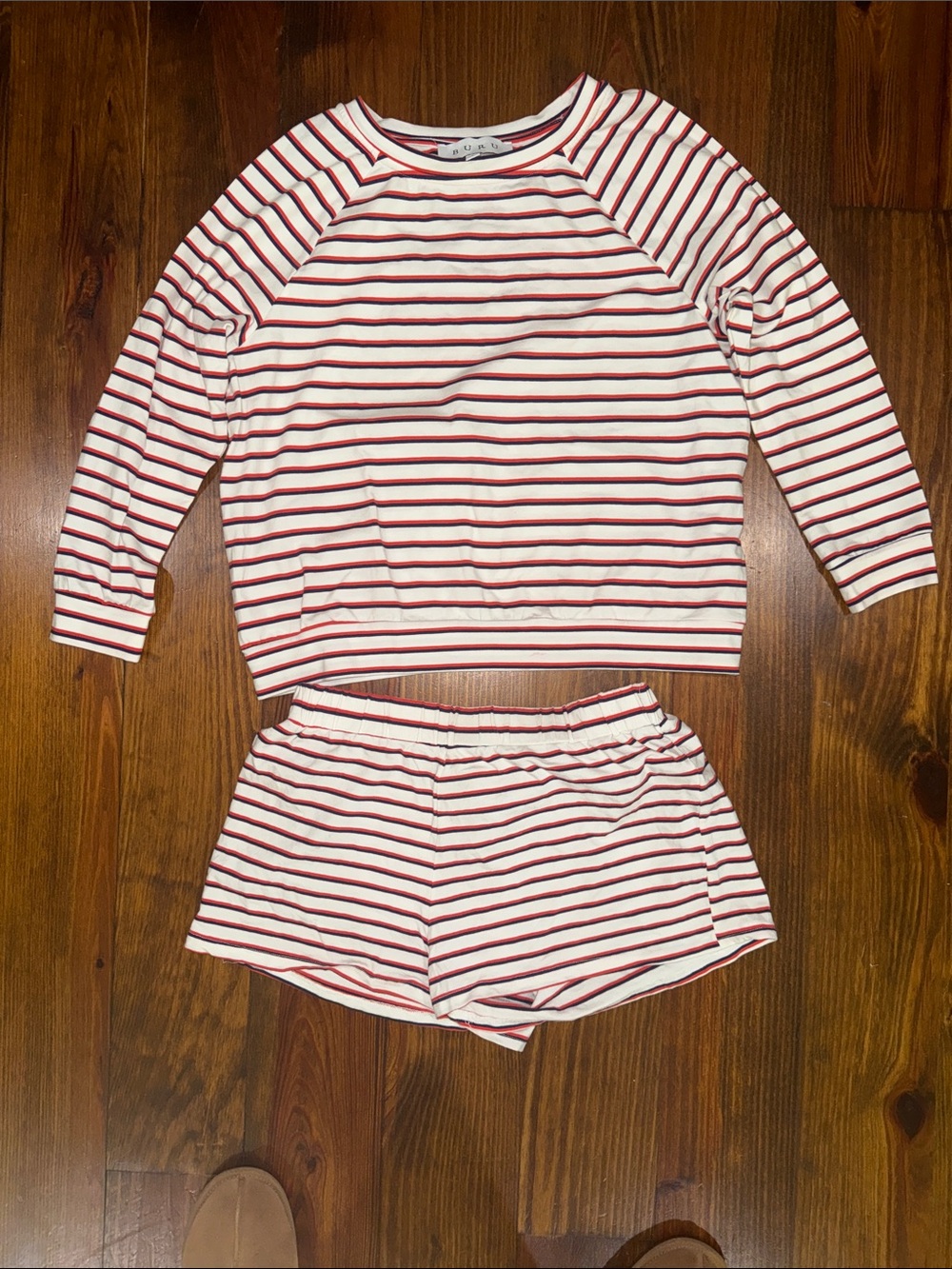 BURU Women's Red NAVY & White Striped Lounge Set -Casual Two-Piece SMALL